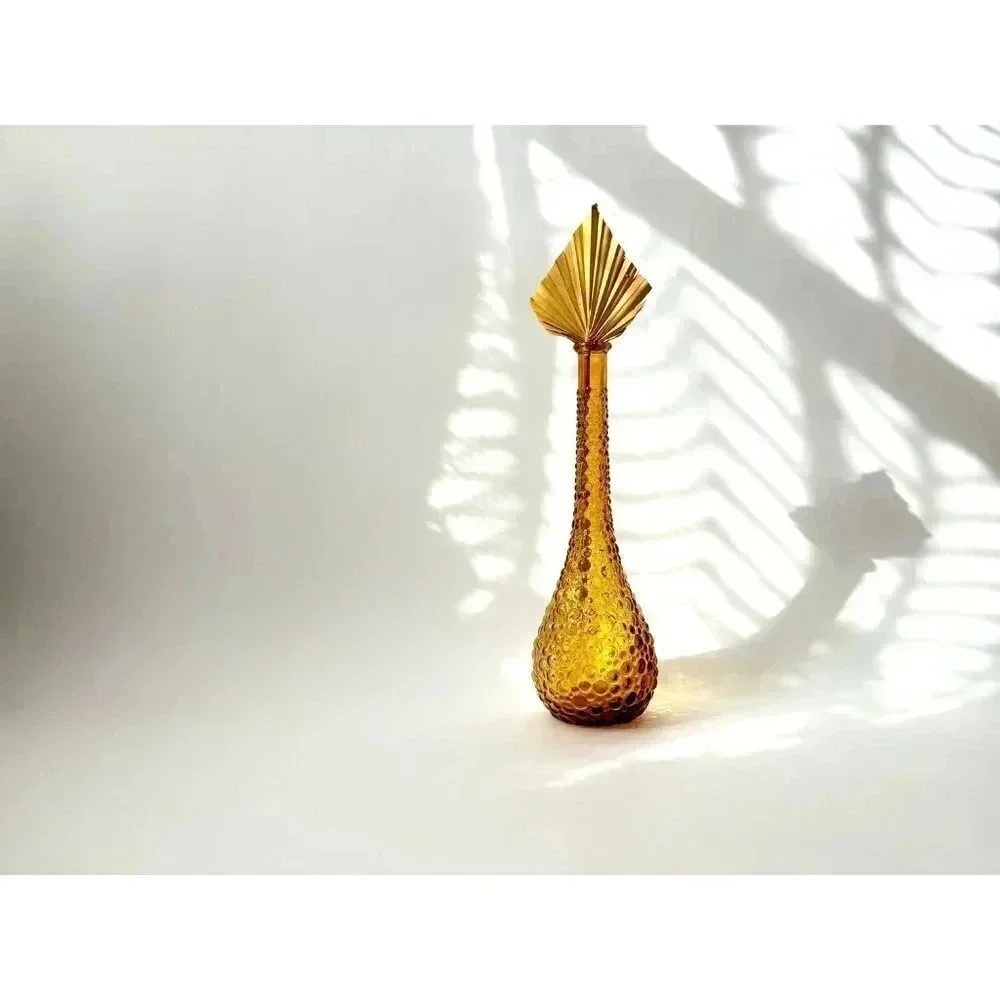 Vintage Amber Empoli Bubble Genie Decanter Bottle - Midcentury Modern